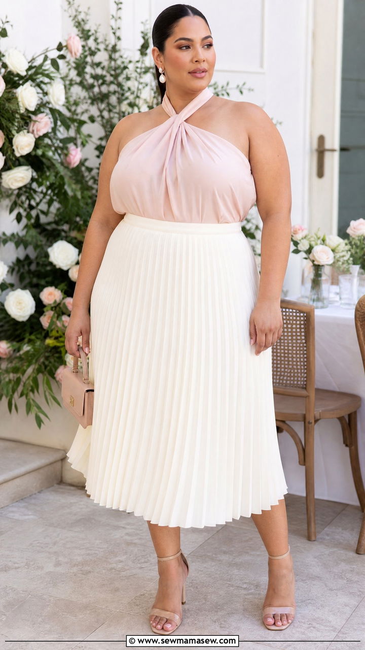 Plus Size Halter Top With Pleated Skirt - 20 plus size halter top outfit ideas