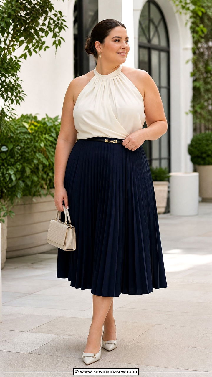 Plus Size Halter Top With Pleated Skirt - 20 plus size halter neck top outfit ideas