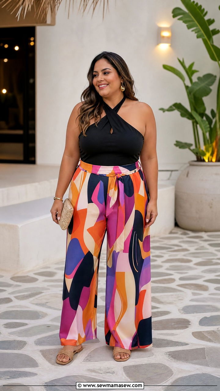 Plus Size Halter Top With Printed Pants - 20 plus size halter neckline top outfit ideas