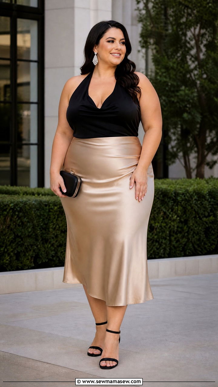 Plus Size Halter Top With Satin Skirt - 20 plus size halter neck top outfit ideas