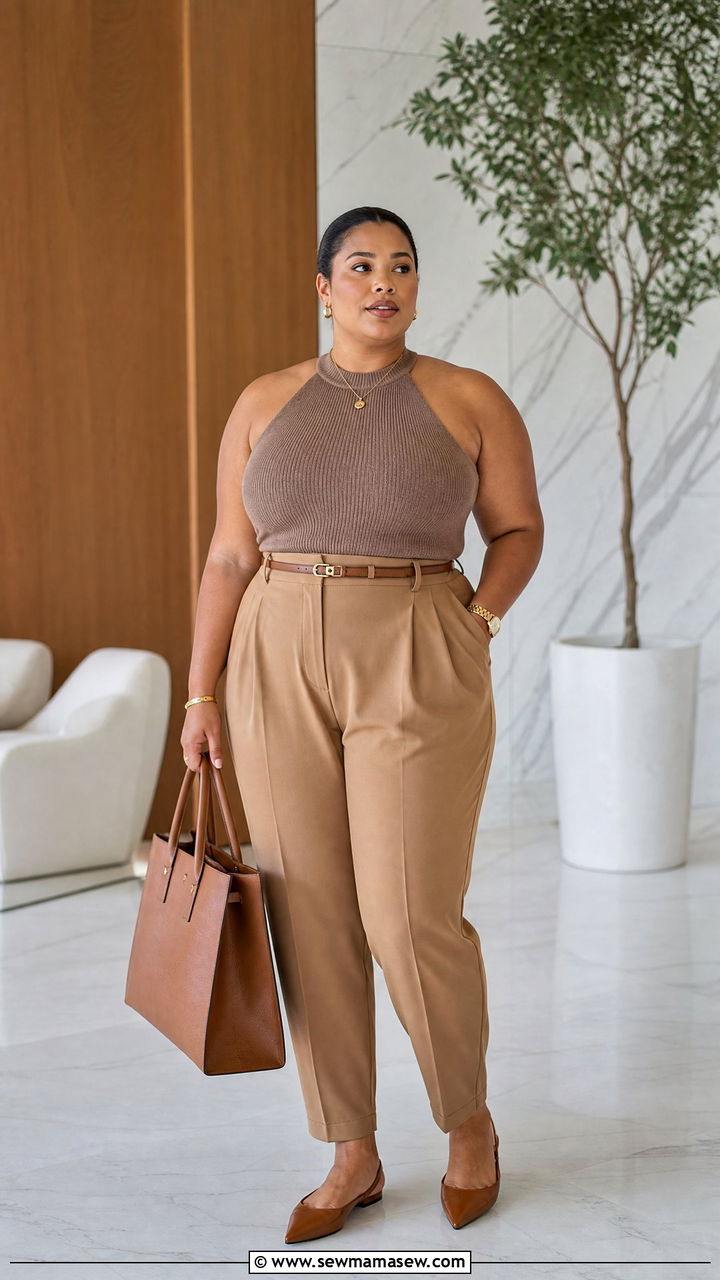 Plus Size Halter Top With Tailored Trousers - 20 plus size halter top outfit ideas