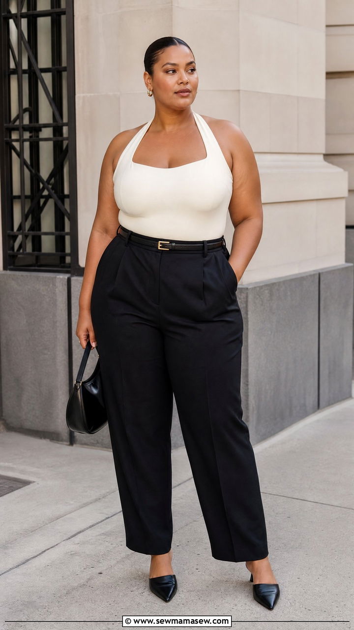 Plus Size Halter Top With Tailored Trousers - 20 plus size halter neck top outfit ideas
