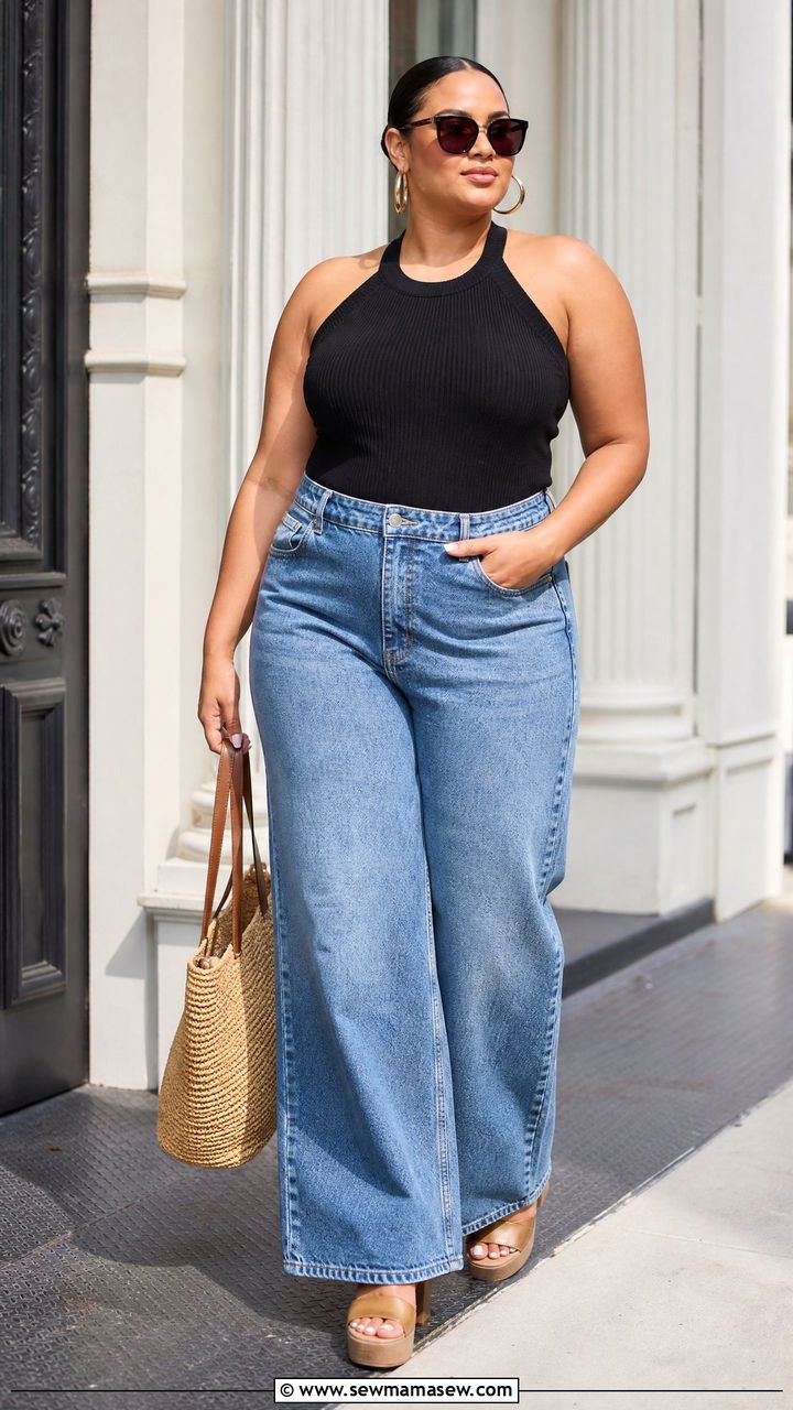 Plus Size Halter Top With Wide Leg Jeans - 20 plus size halter neckline top outfit ideas