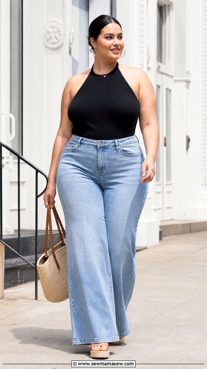 Plus Size Halter Top With Wide Leg Jeans - 20 plus size halter top outfit ideas
