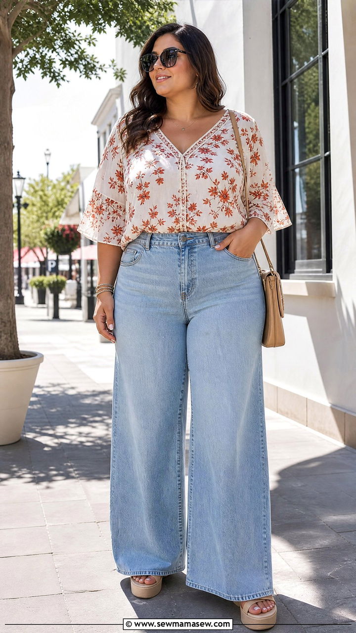 Plus Size Halter Top With Wide Leg Jeans - 20 plus size summer top outfit ideas