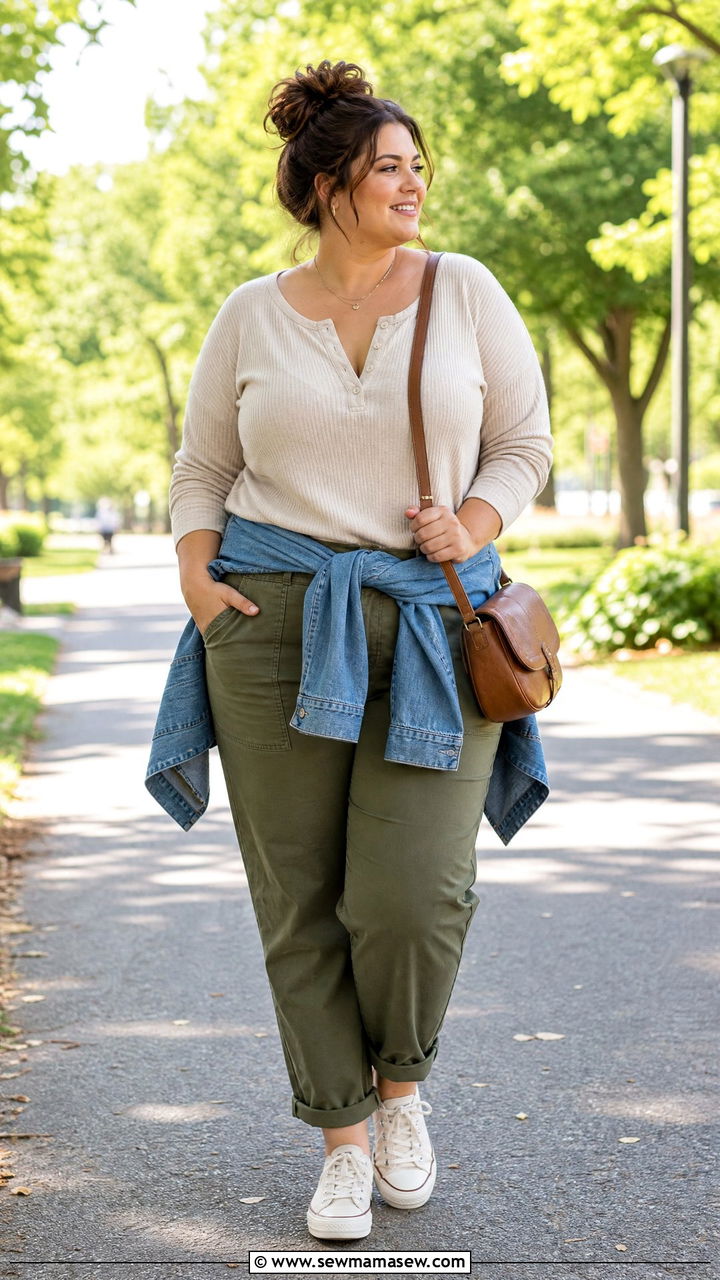 Plus Size Henley Top Outfit - 20 plus size casual top outfit ideas