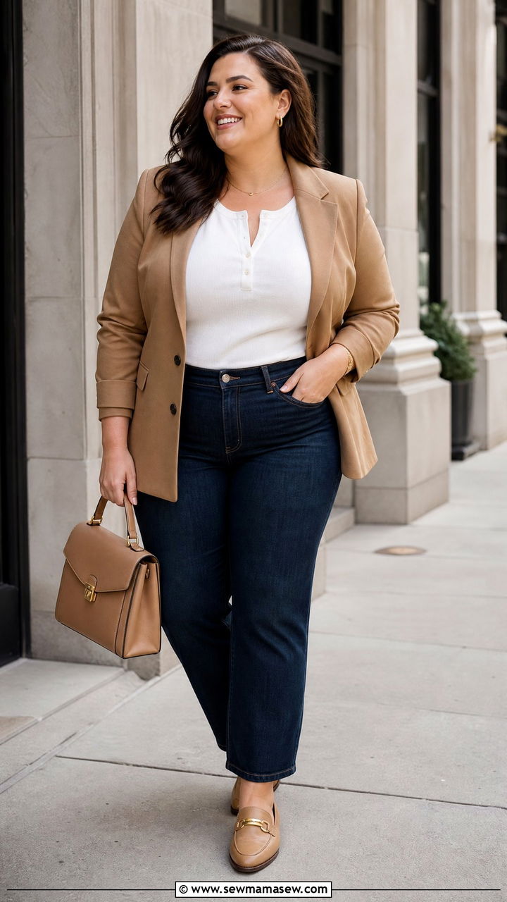Plus Size Henley Top With Blazer - 20 plus size henley top outfit ideas