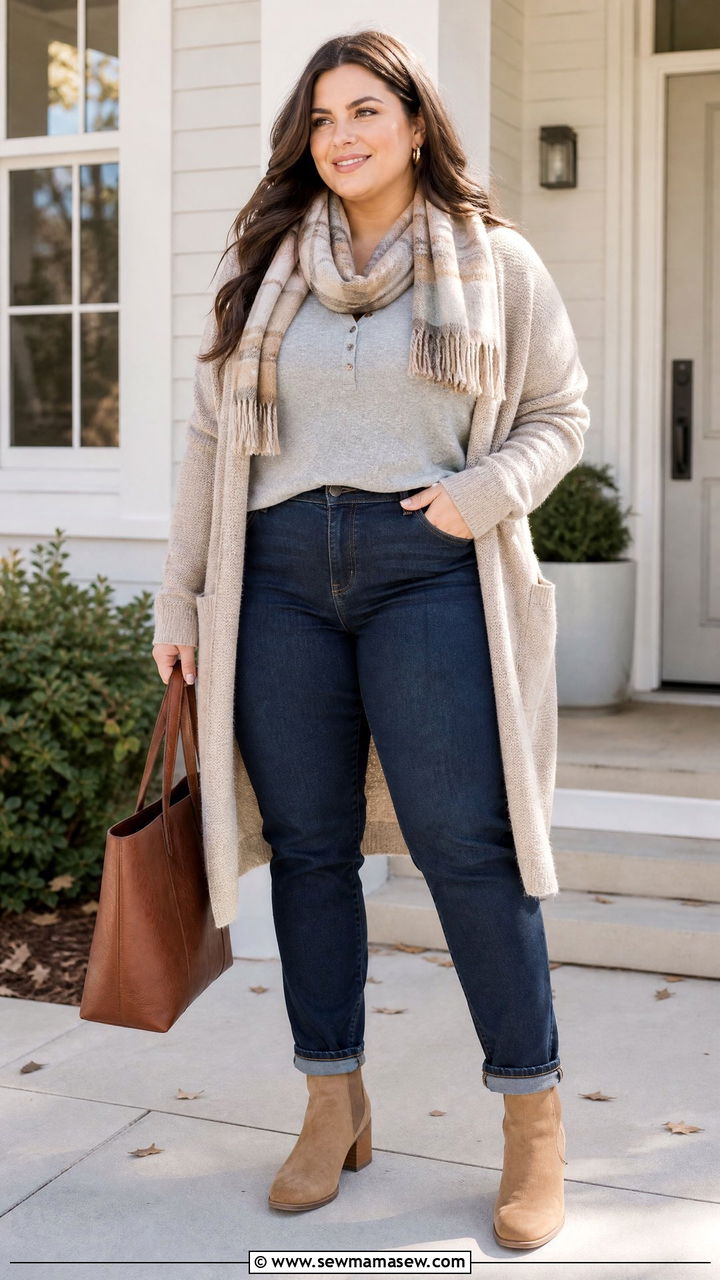 Plus Size Henley Top With Cardigan - 20 plus size henley top outfit ideas
