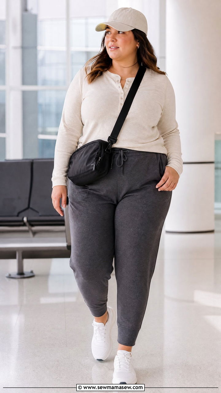 Plus Size Henley Top With Joggers - 20 plus size off duty top outfit ideas