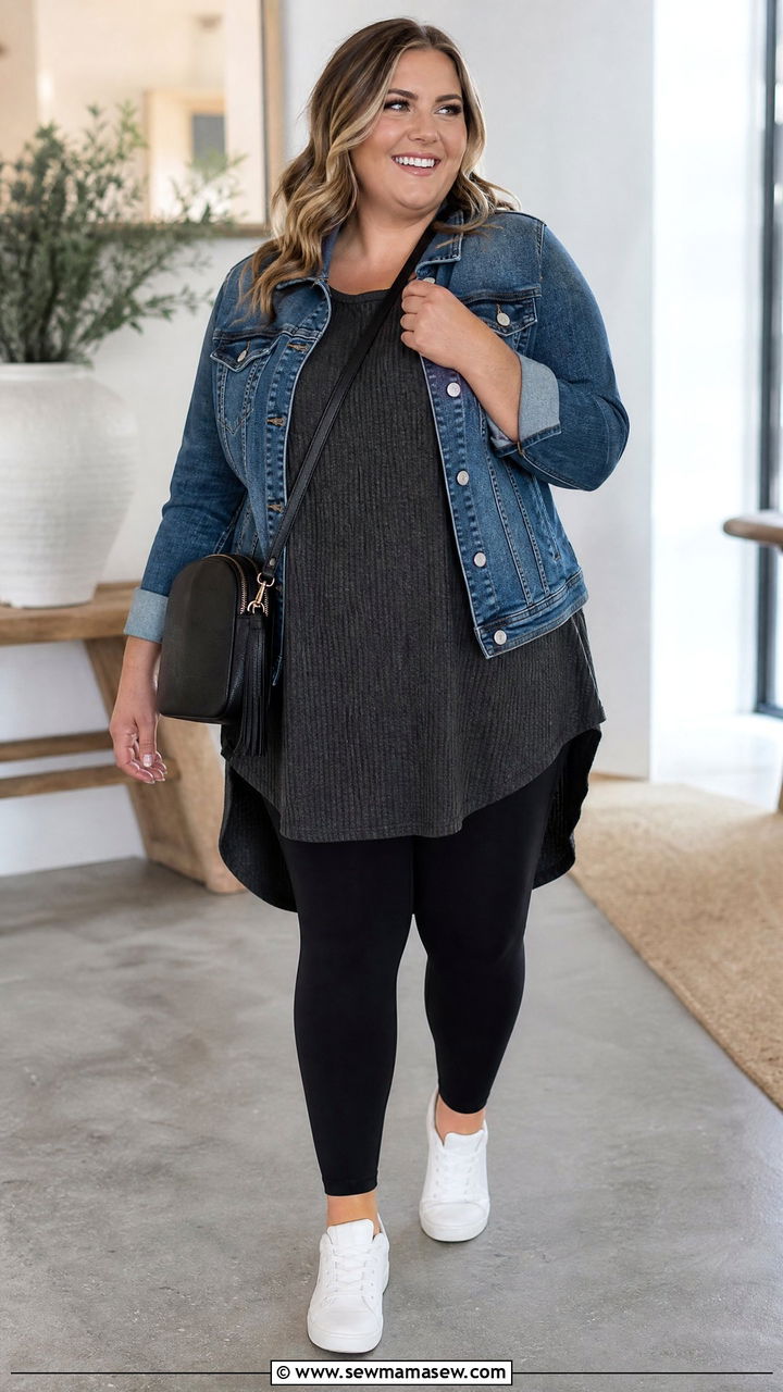 Plus Size High Low Top With Black Leggings - 20 plus size high low top outfit ideas