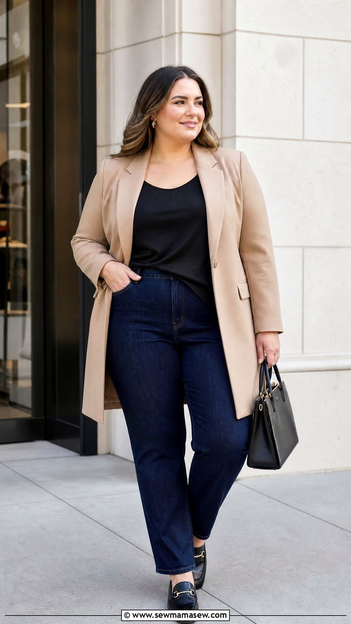 Plus Size High Low Top With Blazer And Jeans - 20 plus size high low top outfit ideas