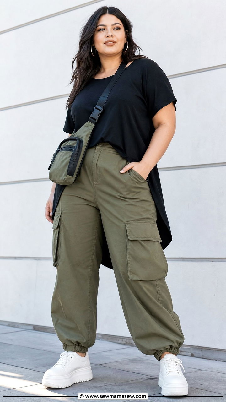 Plus Size High Low Top With Cargo Pants - 20 plus size high low top outfit ideas