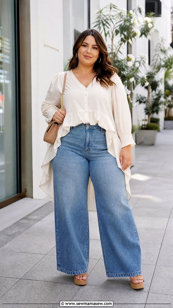Plus Size High Low Top With Wide Leg Jeans - 20 plus size high low top outfit ideas