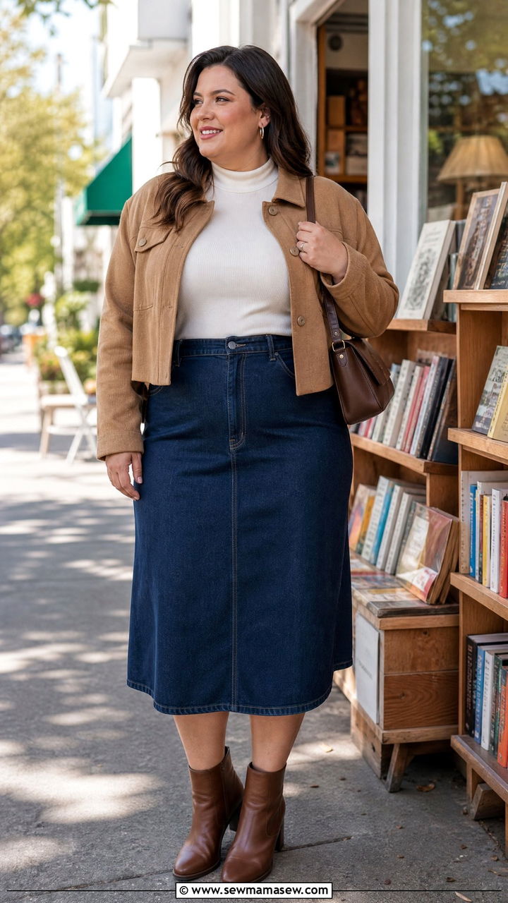 Plus Size High Neck Top With A Line Skirt - 20 plus size high neck top outfit ideas