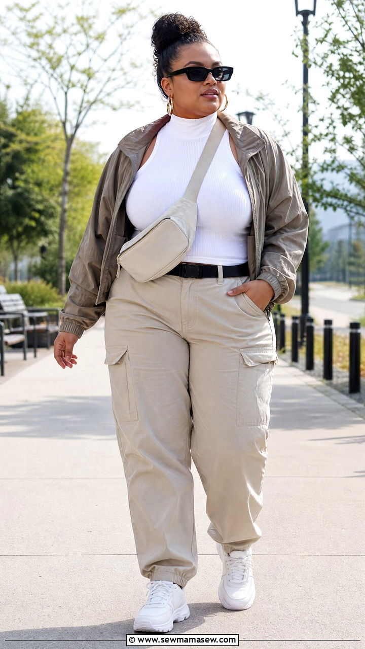 Plus Size High Neck Top With Cargo Pants - 20 plus size high neck top outfit ideas