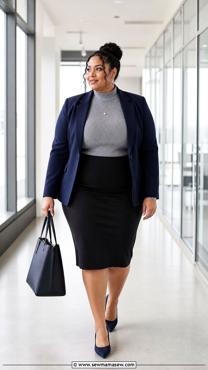 Plus Size High Neck Top With Pencil Skirt - 20 plus size high neck top outfit ideas