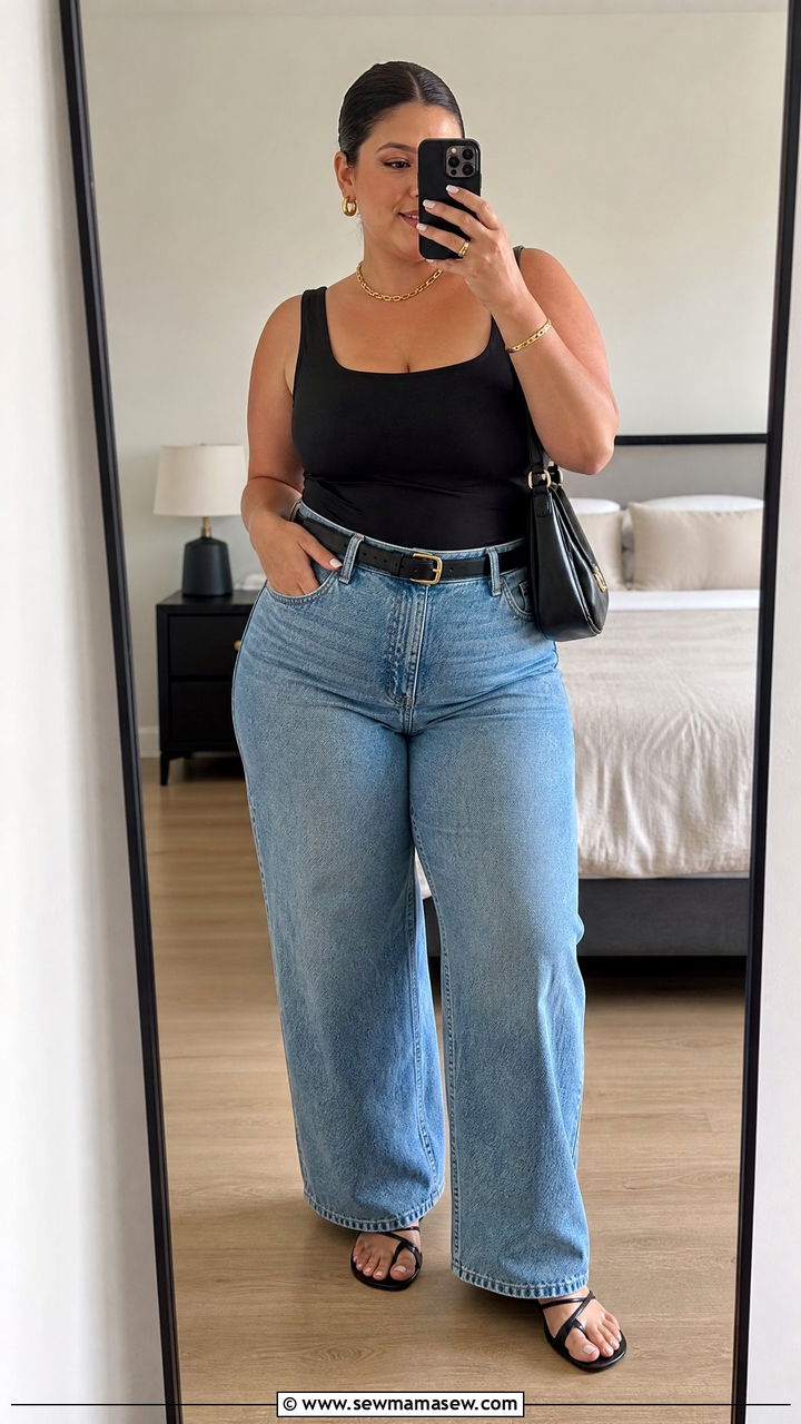 Plus Size High Waist Jeans With Bodysuit - 20 plus size summer outfit ideas with jeans