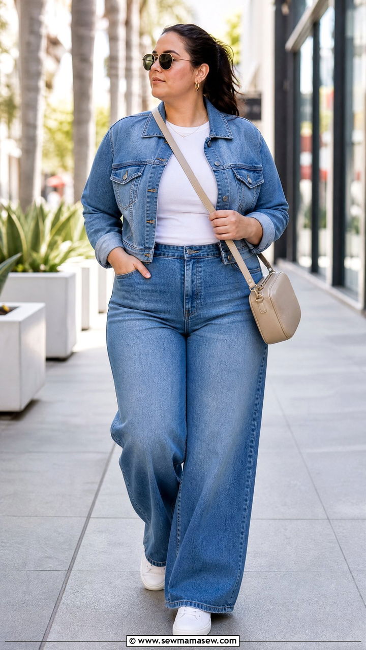 Plus Size High Waisted Jeans With Denim Jacket - 20 plus size high waisted jeans outfit ideas