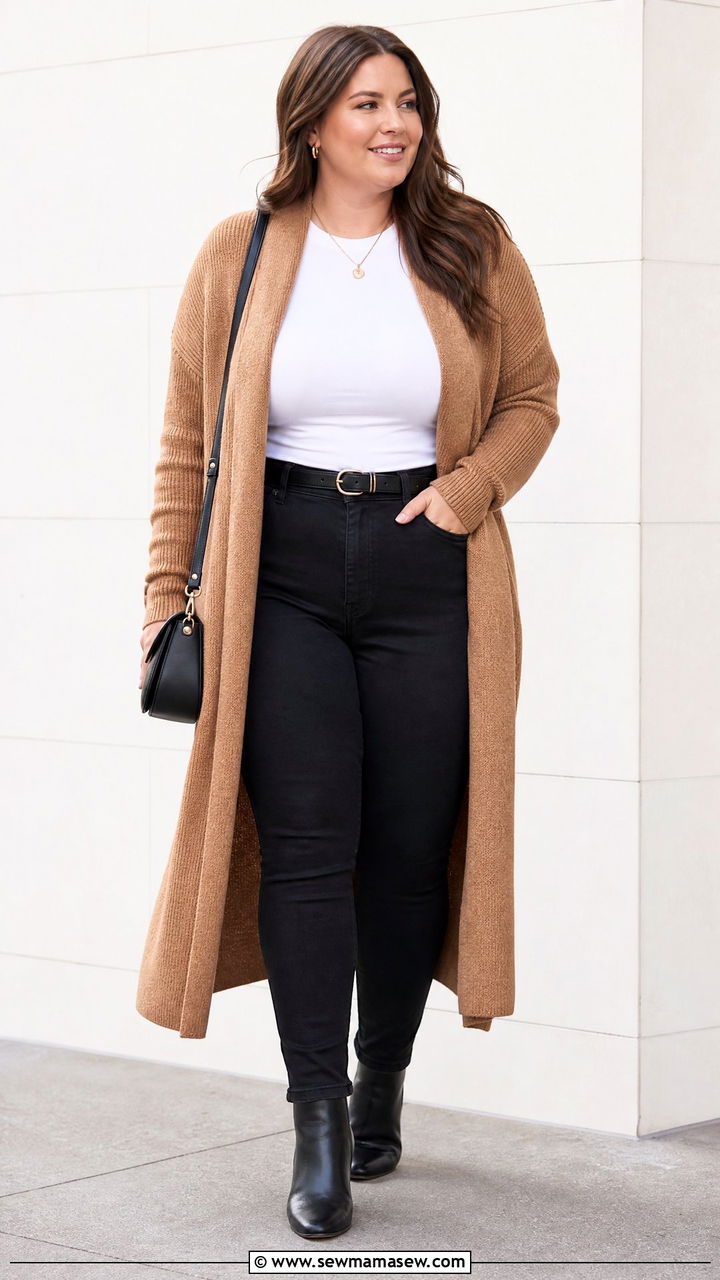 Plus Size High Waisted Jeans With Long Cardigan - 20 plus size high waisted jeans outfit ideas