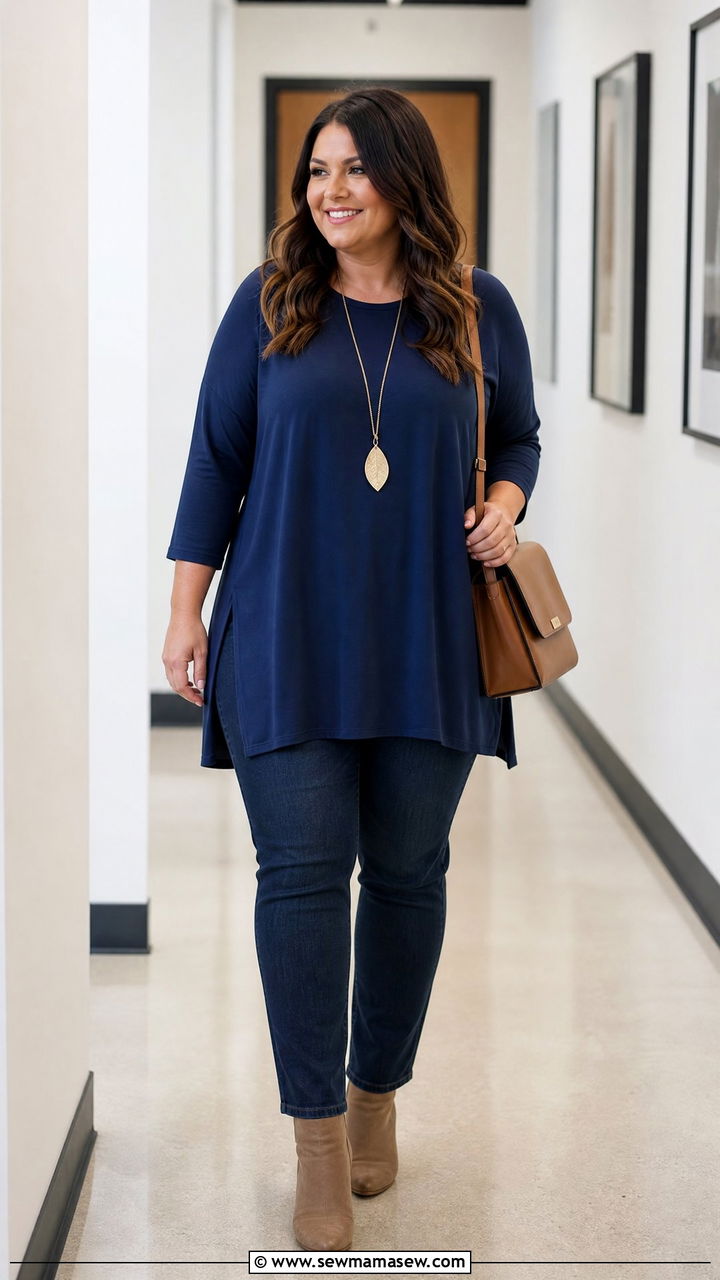 Plus Size High Waisted Jeans With Tunic Top - 20 plus size high waisted jeans outfit ideas