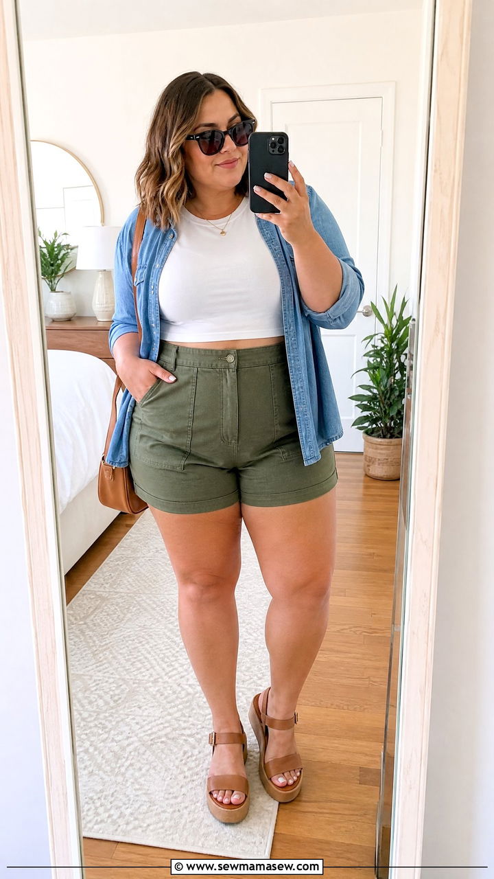 Plus Size High Waisted Shorts Outfit - 20 plus size summer outfit ideas with shorts