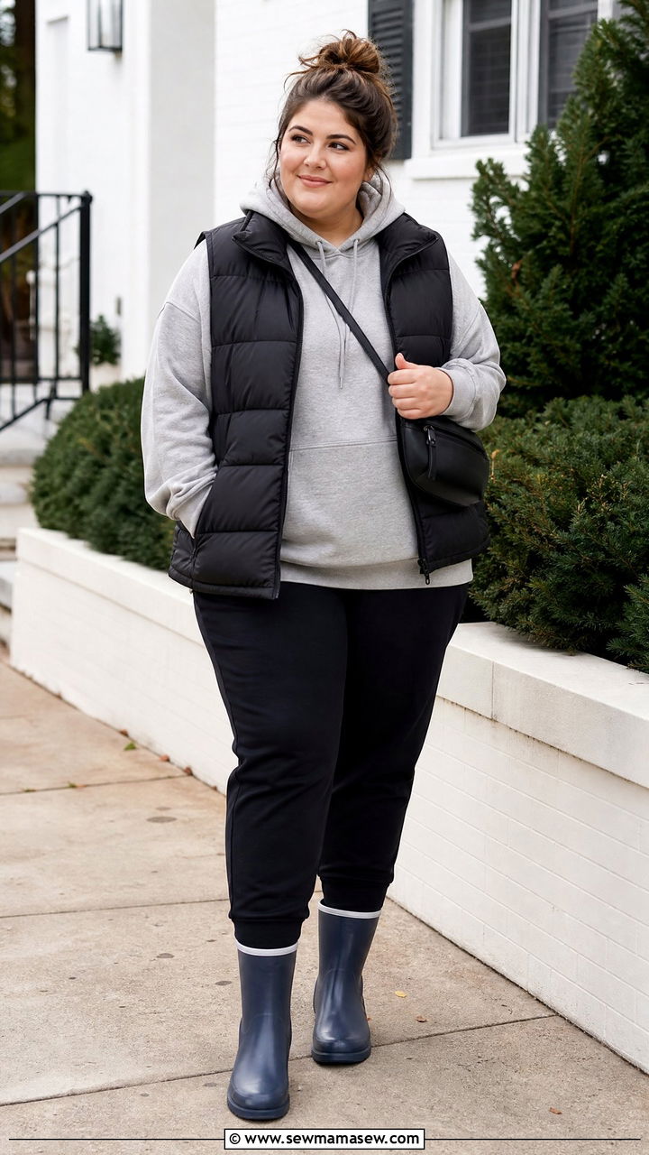Plus Size Hoodie And Rain Boots Outfit - 20 plus size rainy day outfit ideas
