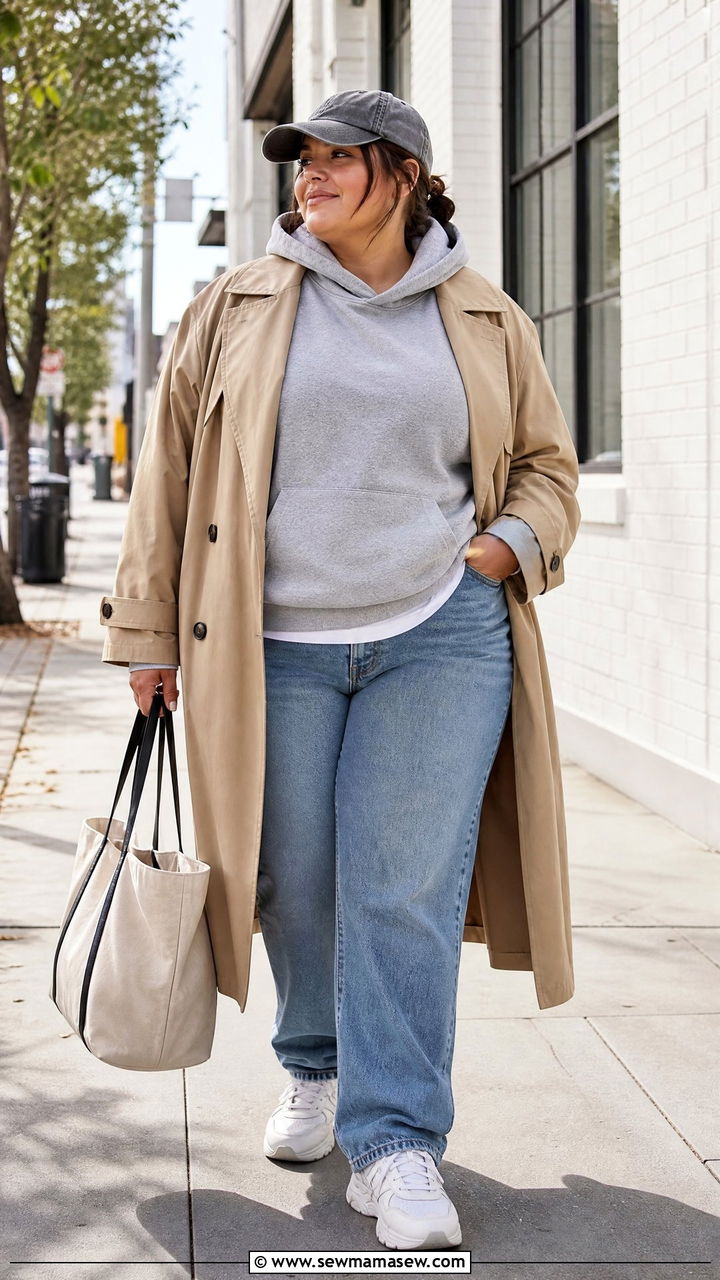 Plus Size Hoodie And Trench Coat Outfit - 20 plus size transitional fall outfits