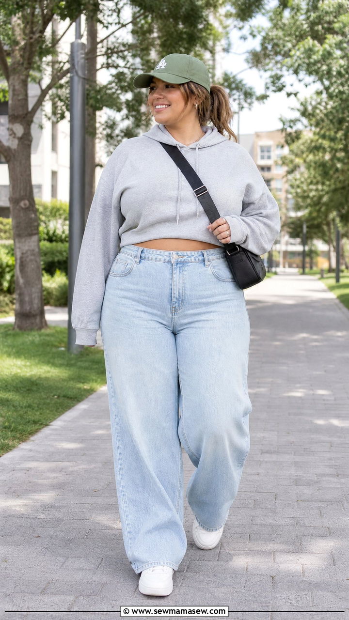 Plus Size Hoodie And Wide Leg Jeans Outfit - 20 comfy plus size outfit ideas
