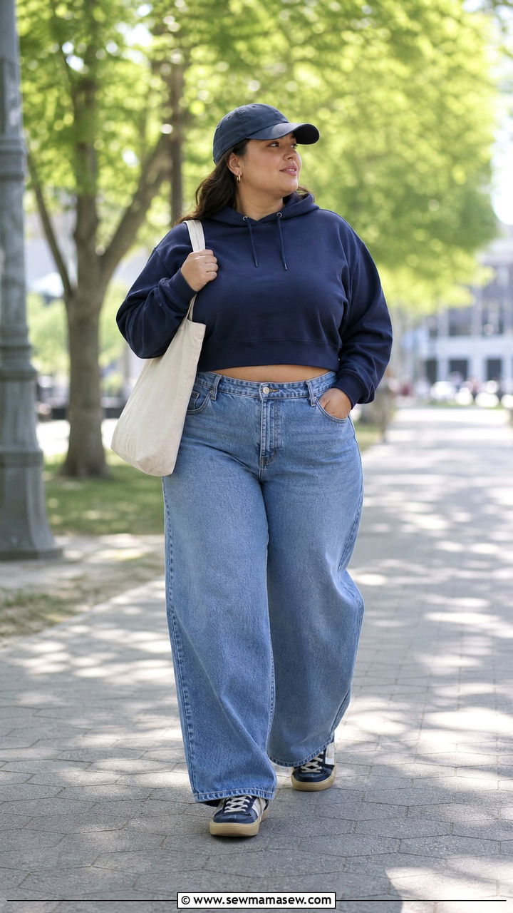 Plus Size Hoodie And Wide Leg Jeans With Sneakers - 20 plus size outfit ideas with sneakers