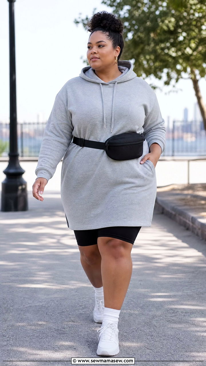 Plus Size Hoodie Dress And Sneakers Outfit - 20 plus size lazy day outfit ideas