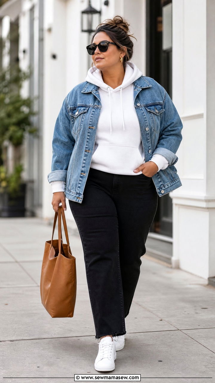 Plus Size Hoodie With A Denim Jacket - 20 plus size hoodie outfit ideas