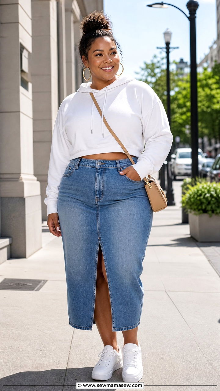 Plus Size Hoodie With Denim Skirt - 20 plus size hoodie outfit ideas