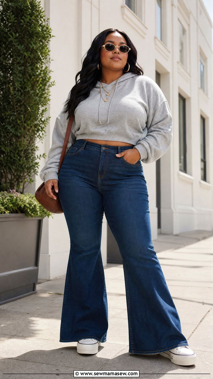 Plus Size Hoodie With Flare Jeans - 20 plus size hoodie outfit ideas