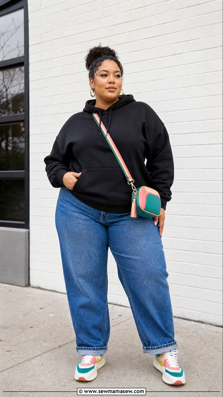 Plus Size Hoodie With Graphic Sneakers - 20 plus size hoodie outfit ideas