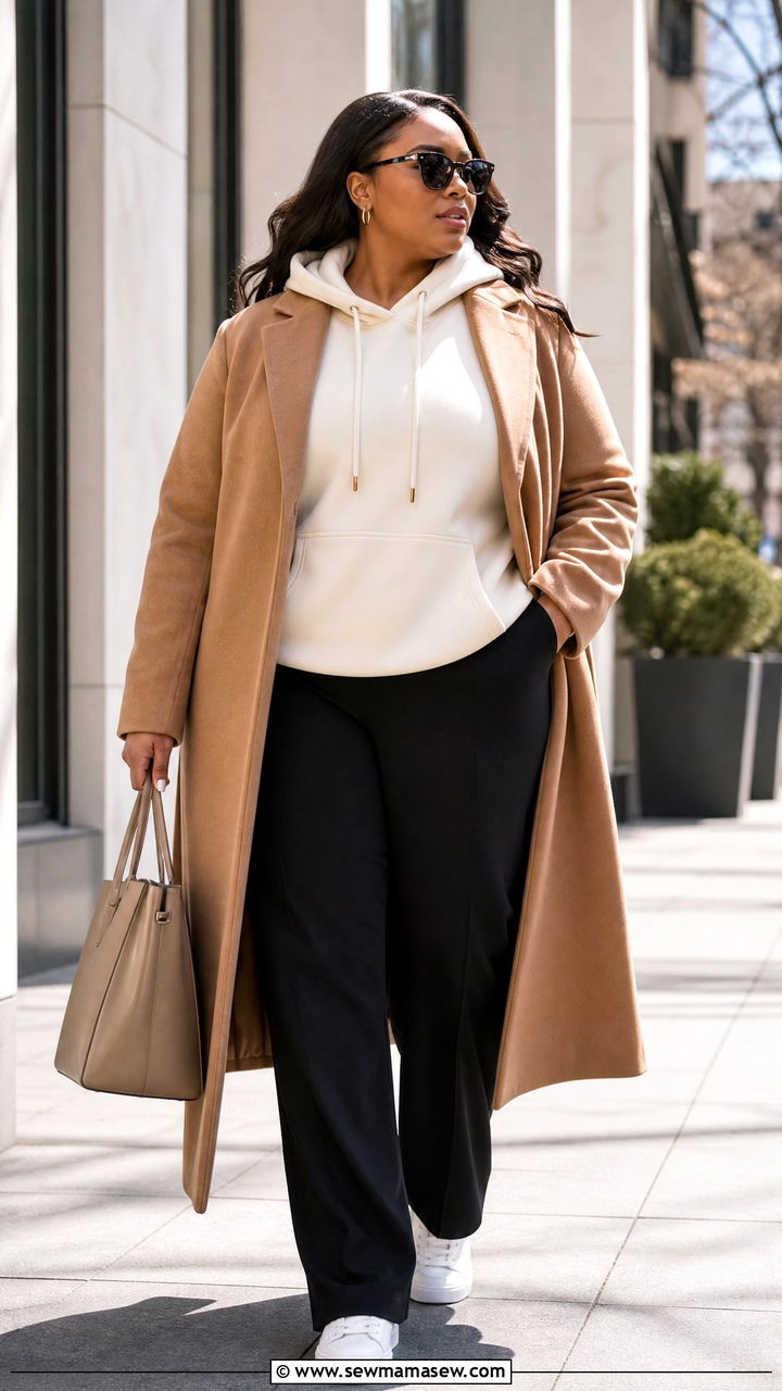 Plus Size Hoodie With Long Coat - 20 plus size hoodie outfit ideas