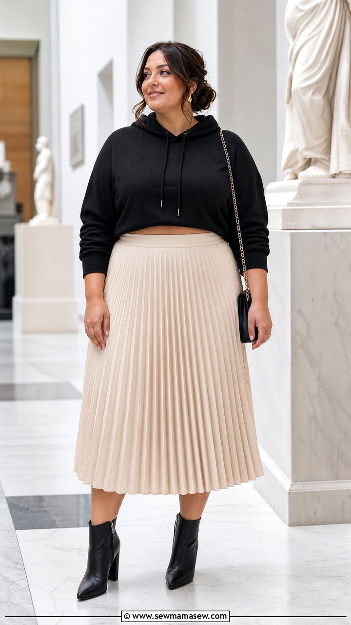 Plus Size Hoodie With Pleated Skirt - 20 plus size hoodie outfit ideas