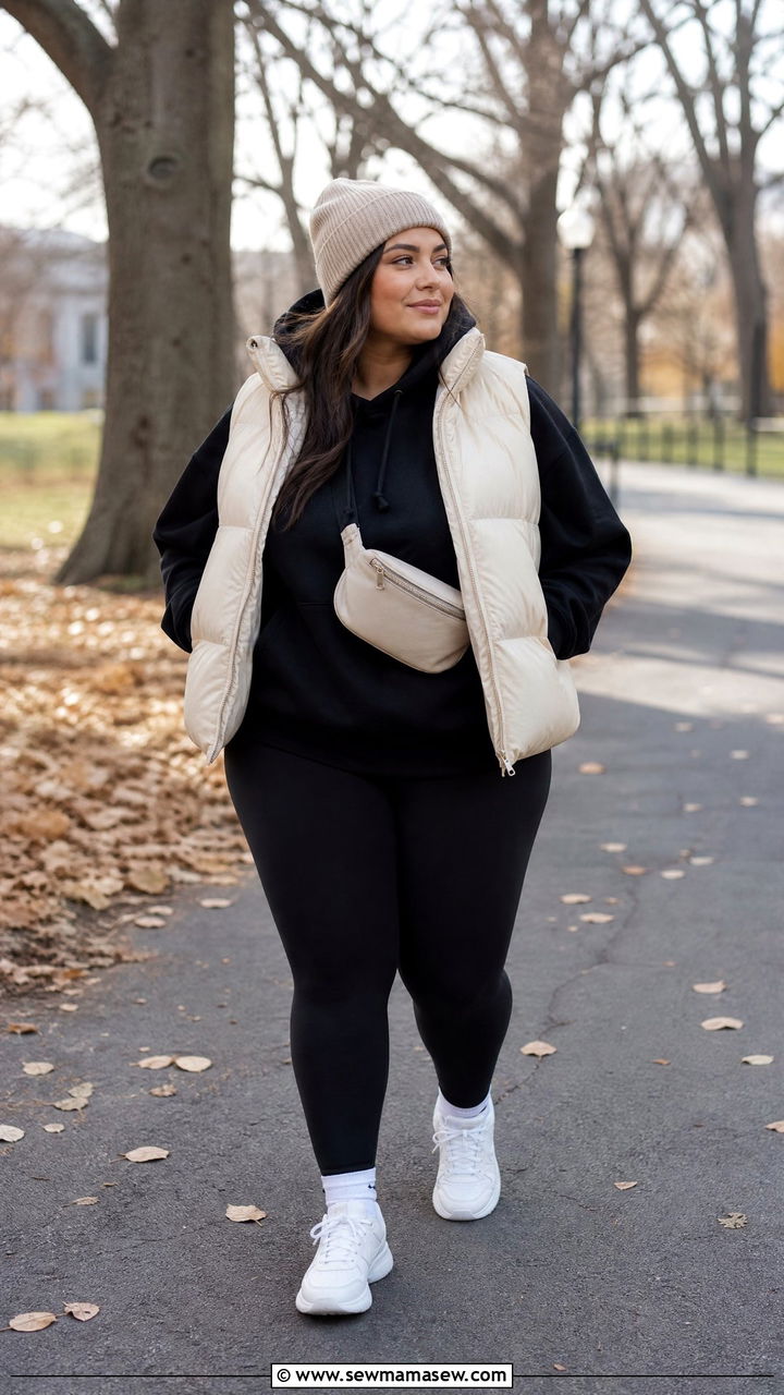 Plus Size Hoodie With Puffer Vest - 20 plus size hoodie outfit ideas