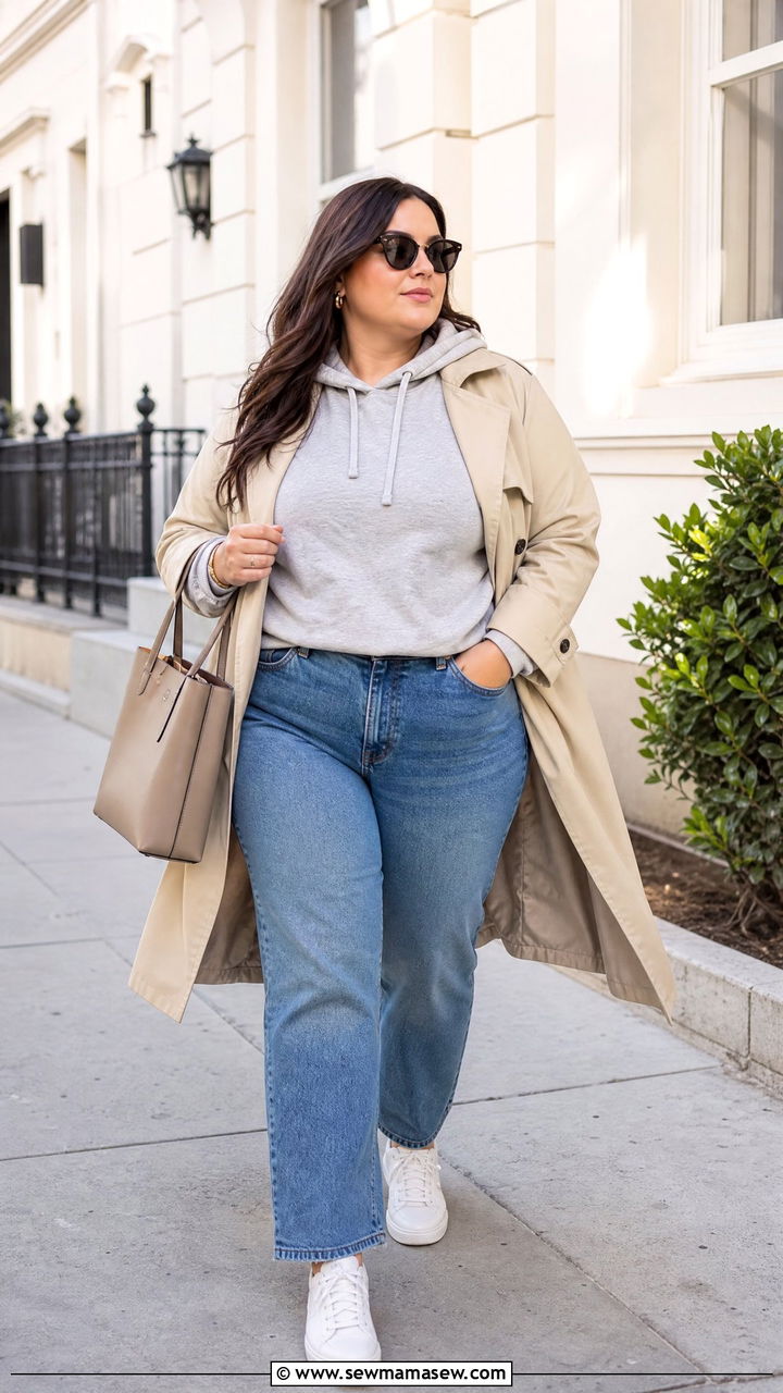 Plus Size Hoodie With Trench Coat - 20 plus size hoodie outfit ideas