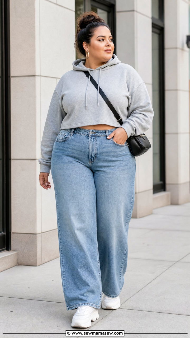 Plus Size Hoodie With Wide Leg Jeans - 20 plus size hoodie outfit ideas