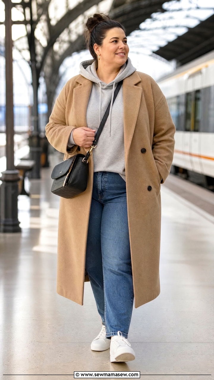 Plus Size Hoodie With Wool Coat Outfit - 20 plus size layered fall outfit ideas