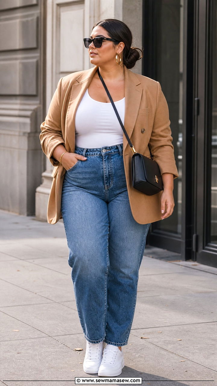 Plus Size Jeans And Blazer With Sneakers - 20 plus size outfit ideas with sneakers
