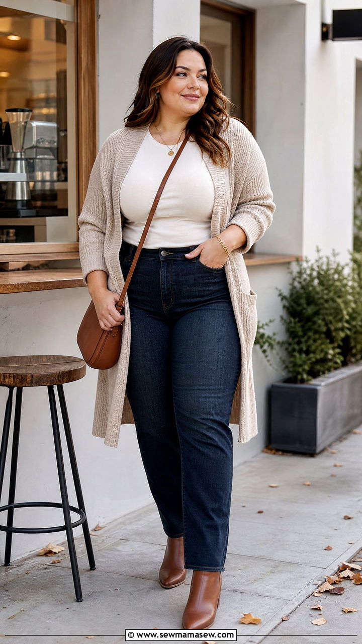 Plus Size Jeans And Cardigan Outfit - 20 plus size fall outfits
