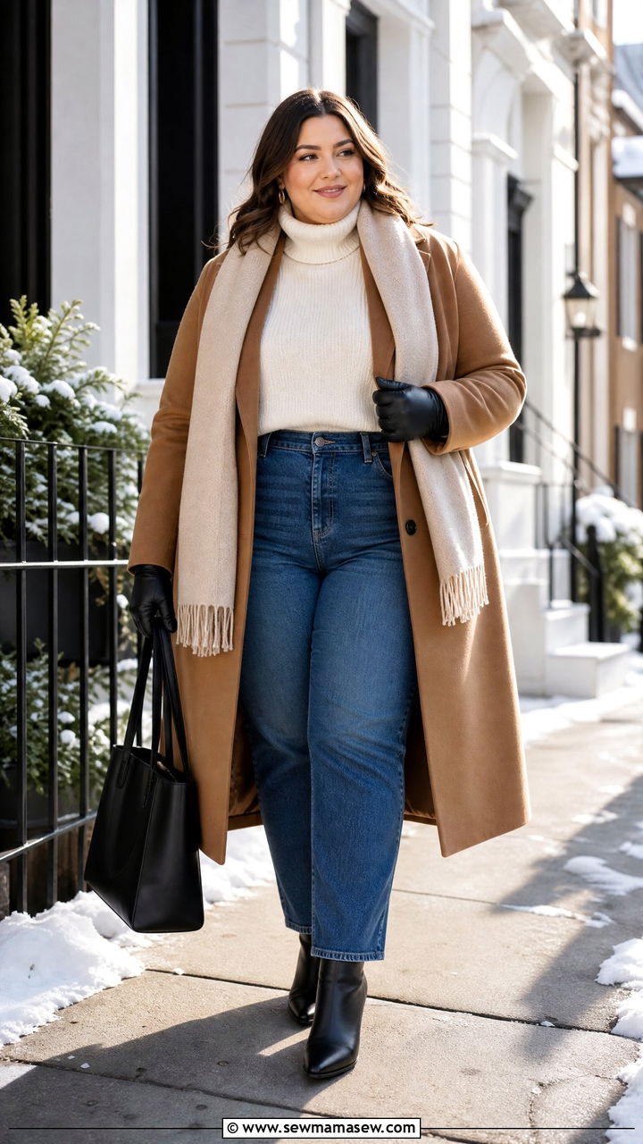 Plus Size Jeans With Ankle Boots And Wool Coat - 20 plus size winter outfit ideas with boots
