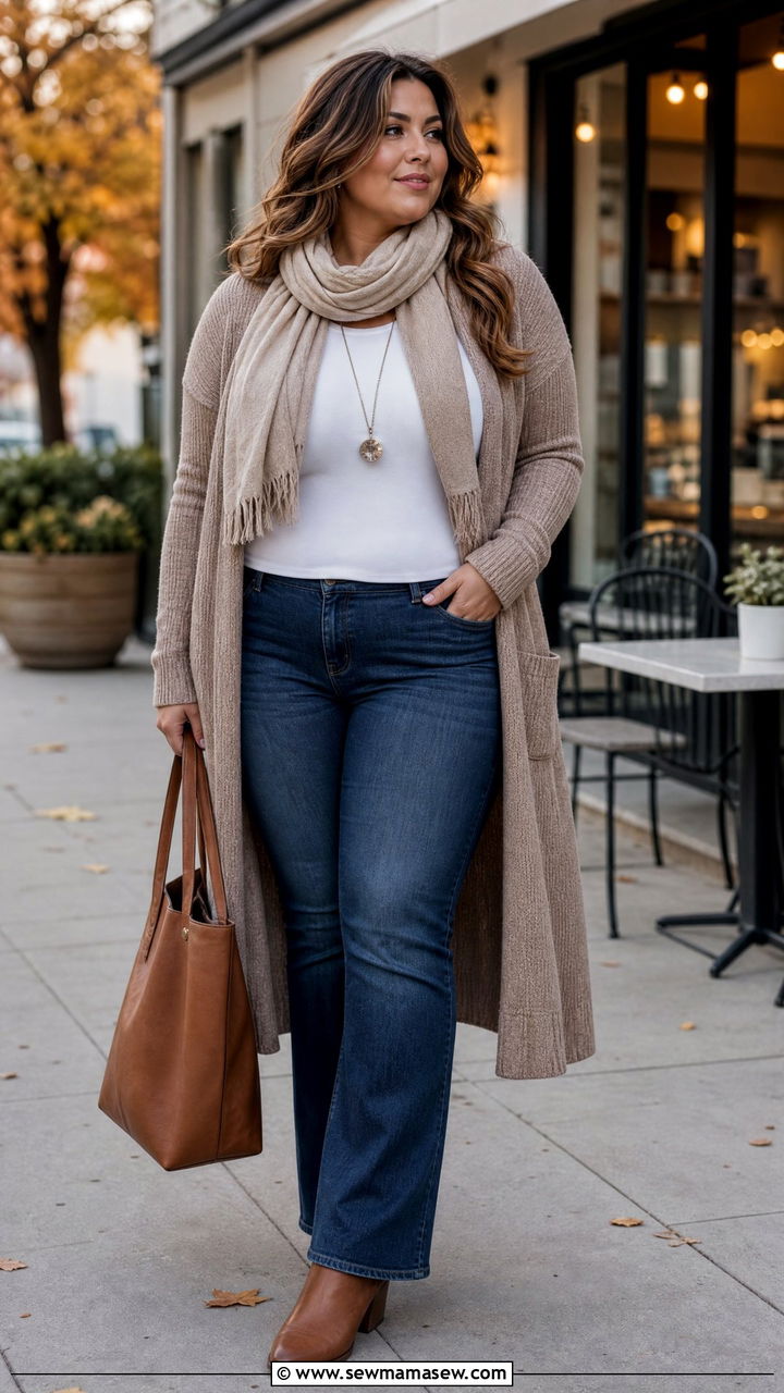 Plus Size Jeans With Long Cardigan - 20 plus size fall outfit ideas with jeans