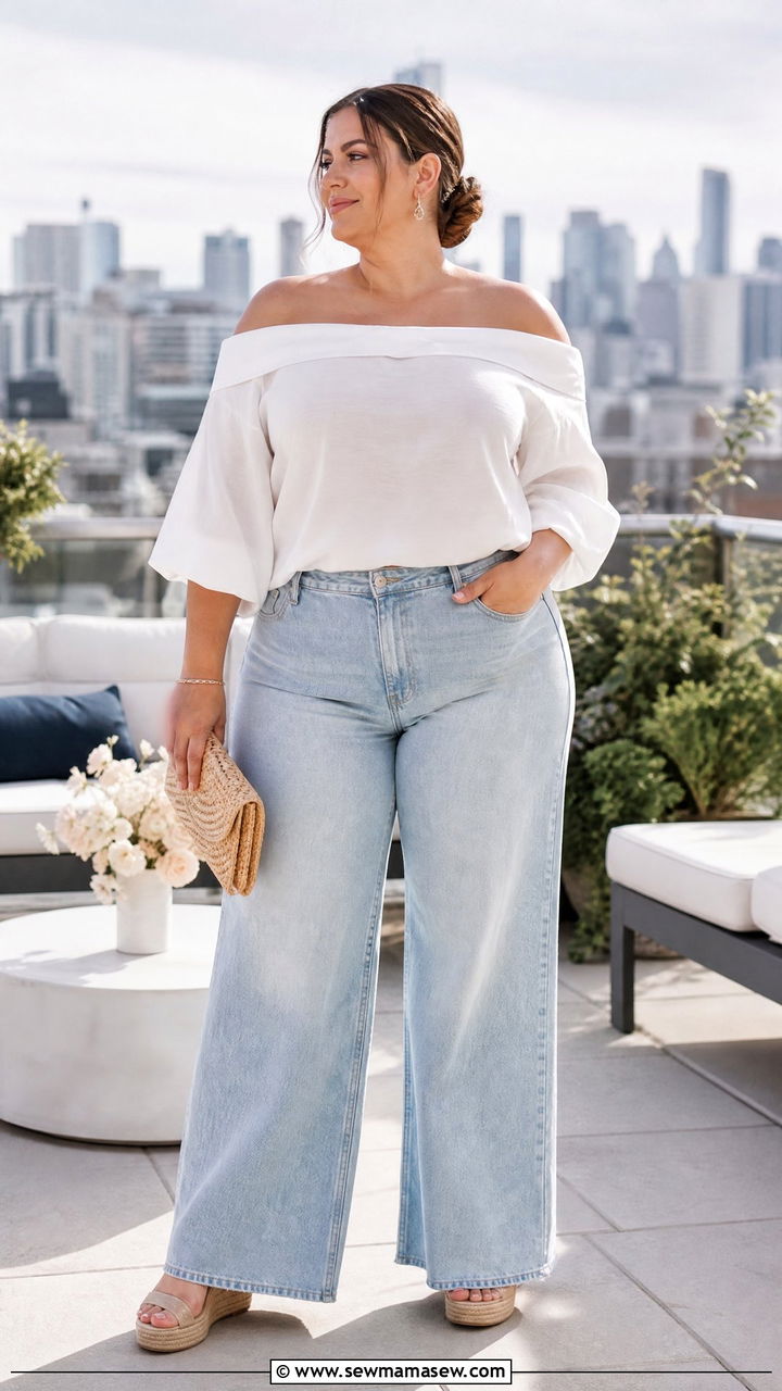 Plus Size Jeans With Off Shoulder Top - 20 plus size summer outfit ideas with jeans