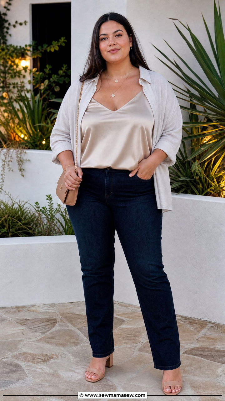 Plus Size Jeans With Satin Cami - 20 plus size summer outfit ideas with jeans
