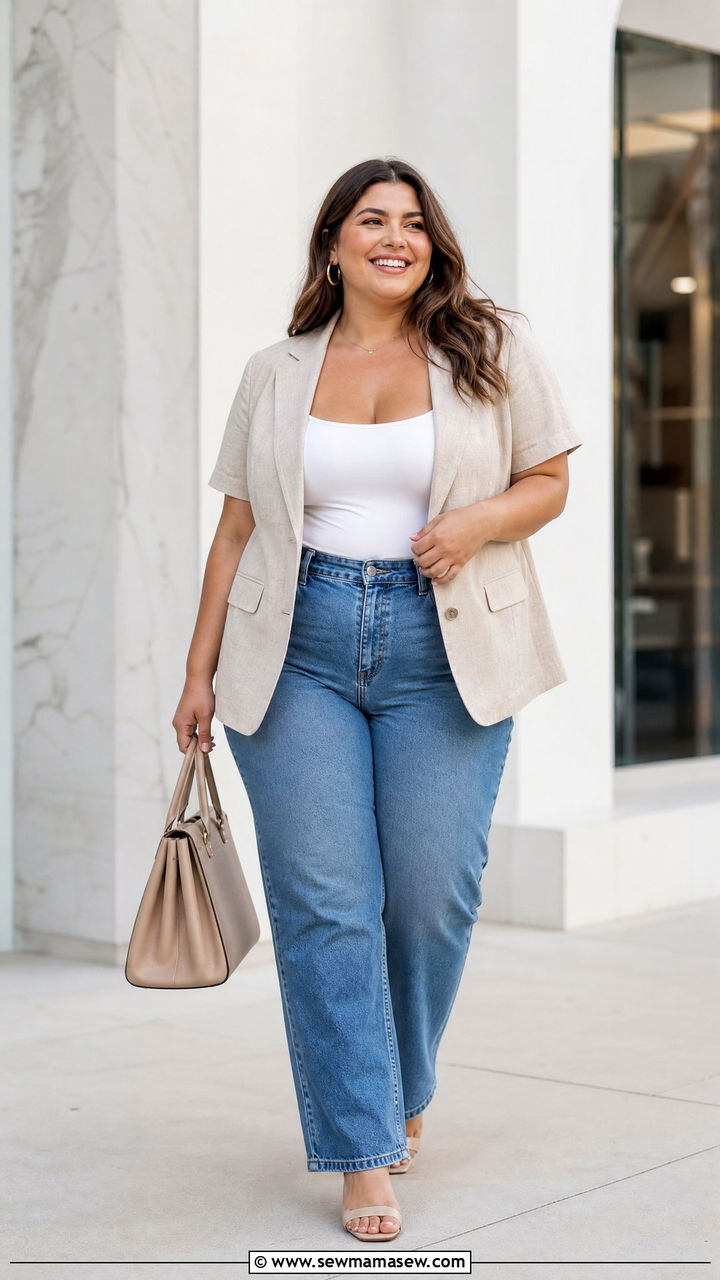Plus Size Jeans With Short Sleeve Blazer - 20 plus size summer outfit ideas with jeans
