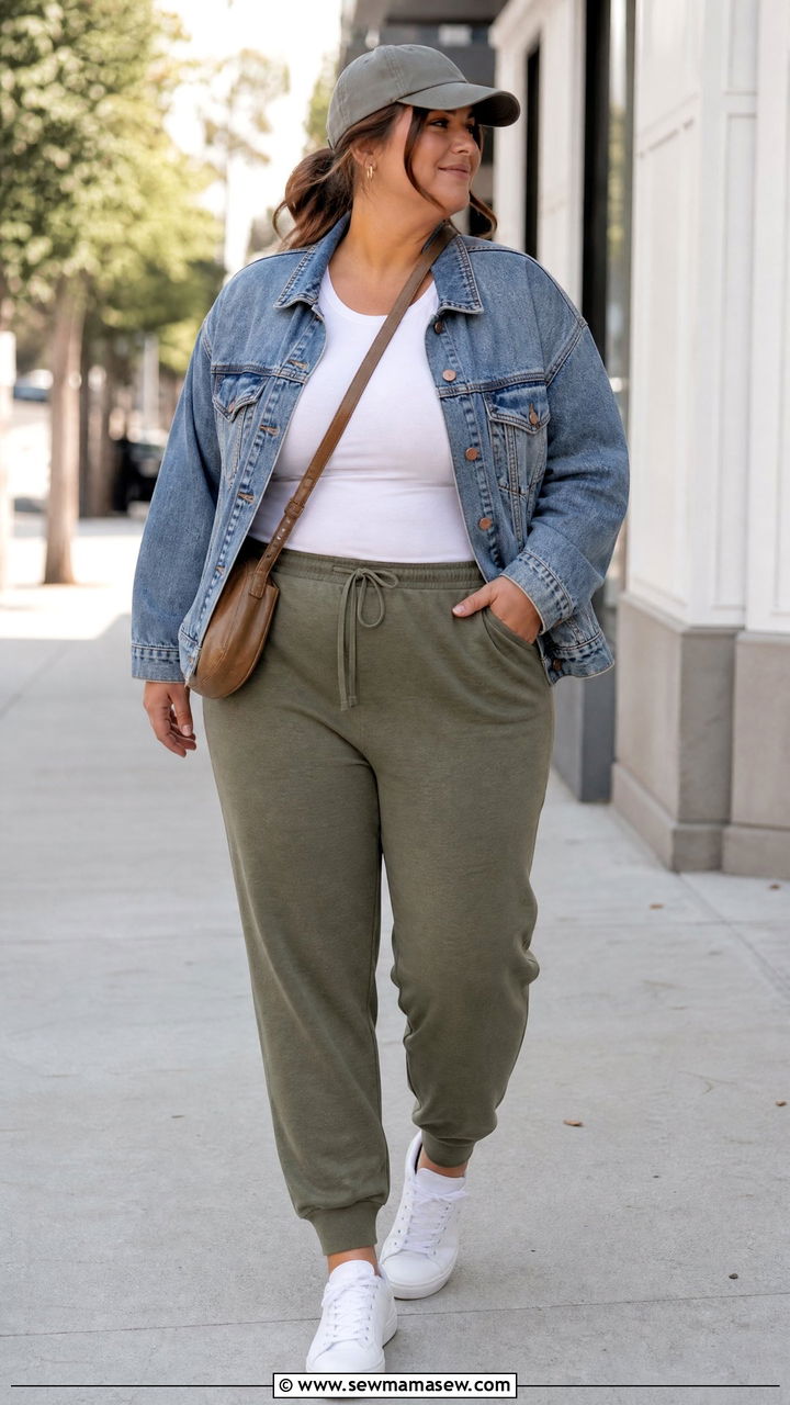 Plus Size Joggers And Denim Jacket Outfit - 20 plus size lazy day outfit ideas