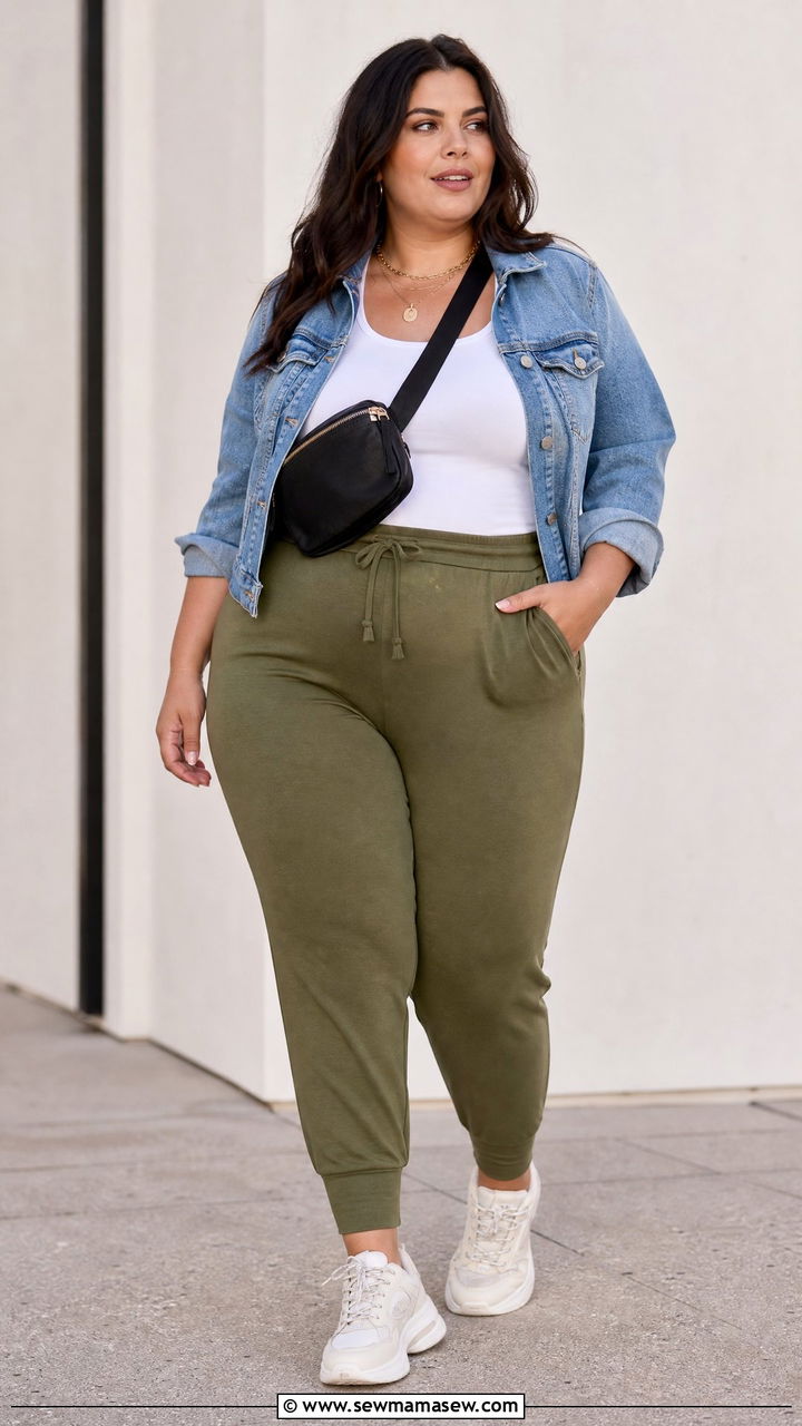 Plus Size Joggers And Denim Jacket Outfit - 20 comfy plus size outfit ideas