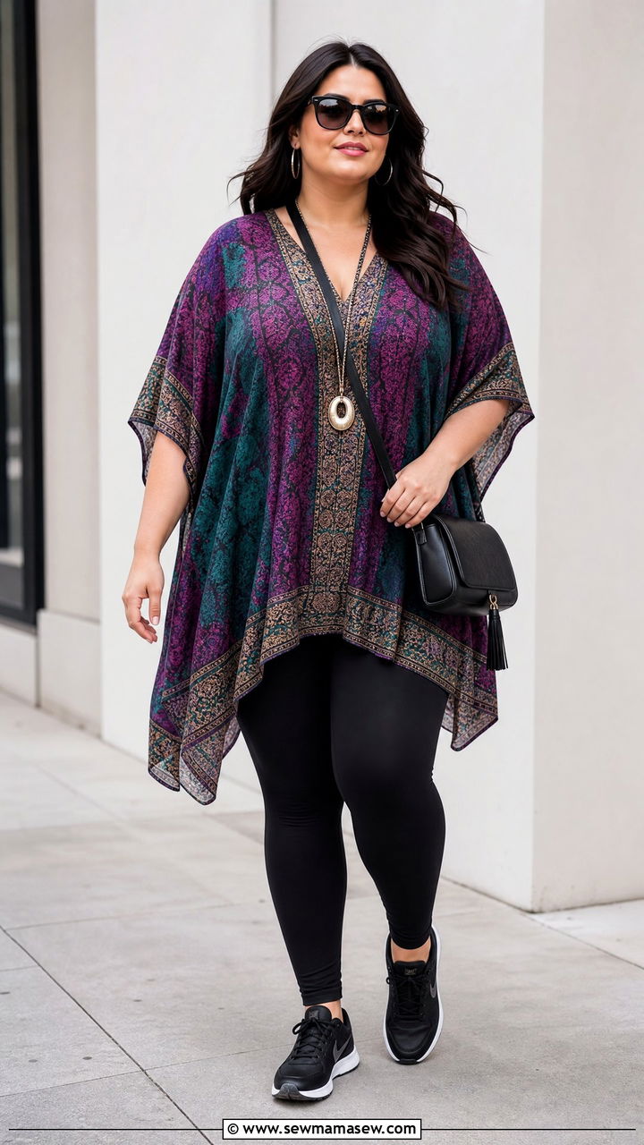 Plus Size Kaftan Top With Black Leggings - 20 plus size kaftan top outfit ideas